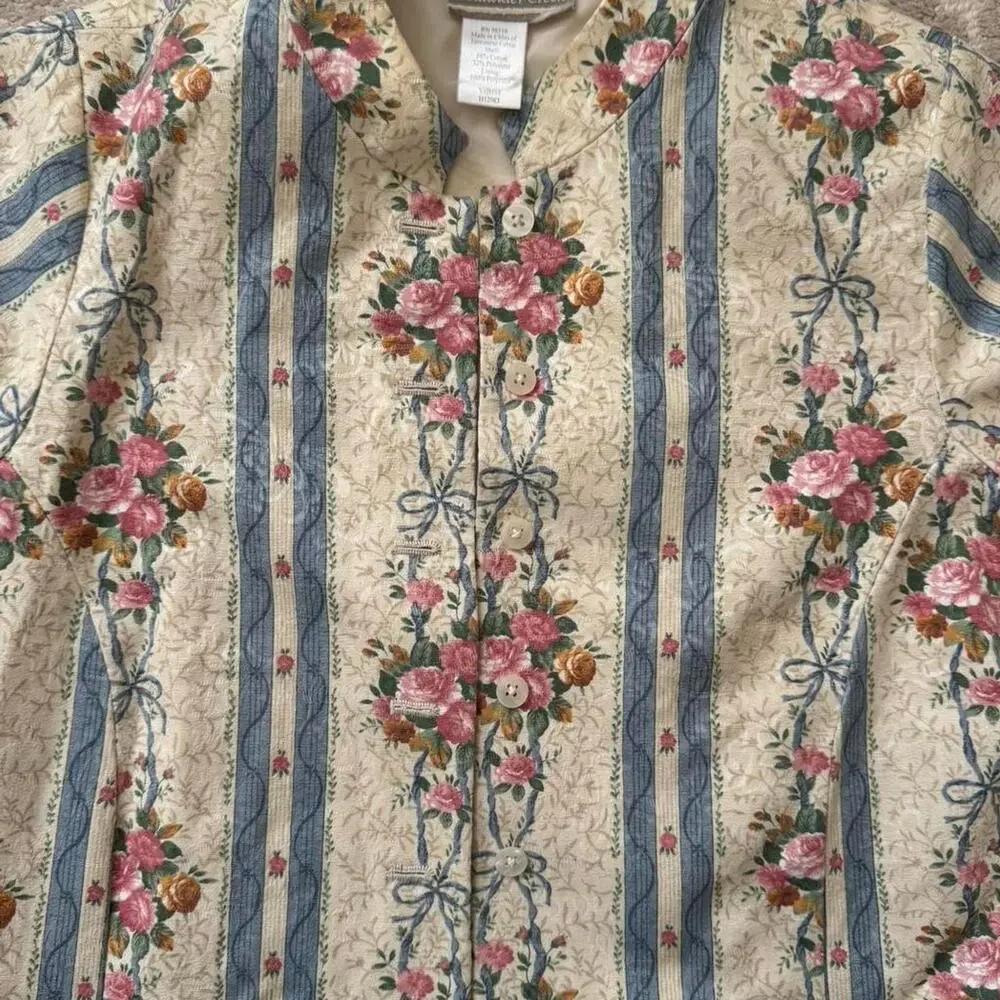 Vintage Coldwater Creek long sleeve floral striped button up jacket, size medium